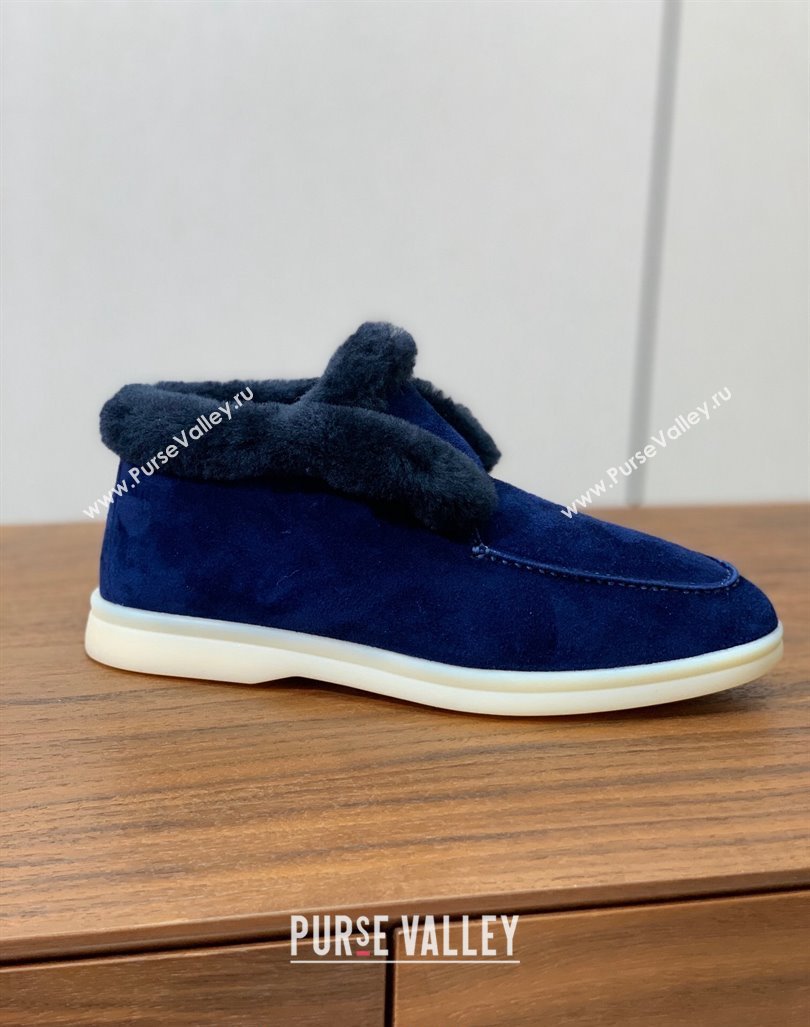 Loro Piana High-top Loafers in Suede and Wool Fur Deep Blue 2024 LP101102 (KL-241011062)