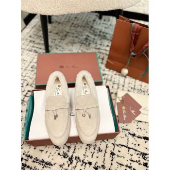 Loro Piana Summer Charm Loafers in Suede and Rabbit Fur Light Grey 2024 LP101103 (KL-241011079)