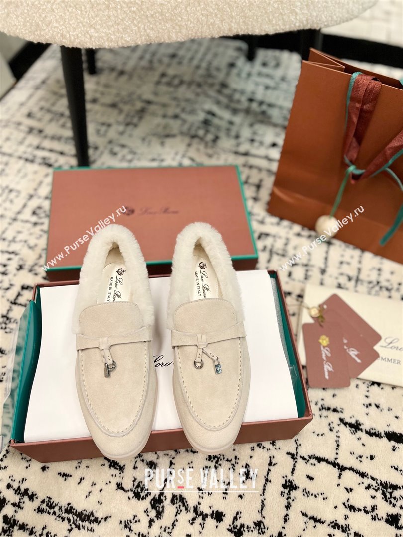 Loro Piana Summer Charm Loafers in Suede and Rabbit Fur Light Grey 2024 LP101103 (KL-241011079)