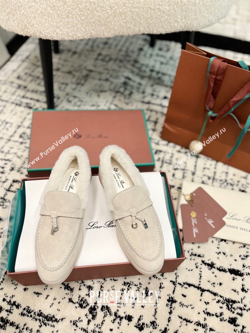 Loro Piana Summer Charm Loafers in Suede and Rabbit Fur Light Grey 2024 LP101103 (KL-241011079)