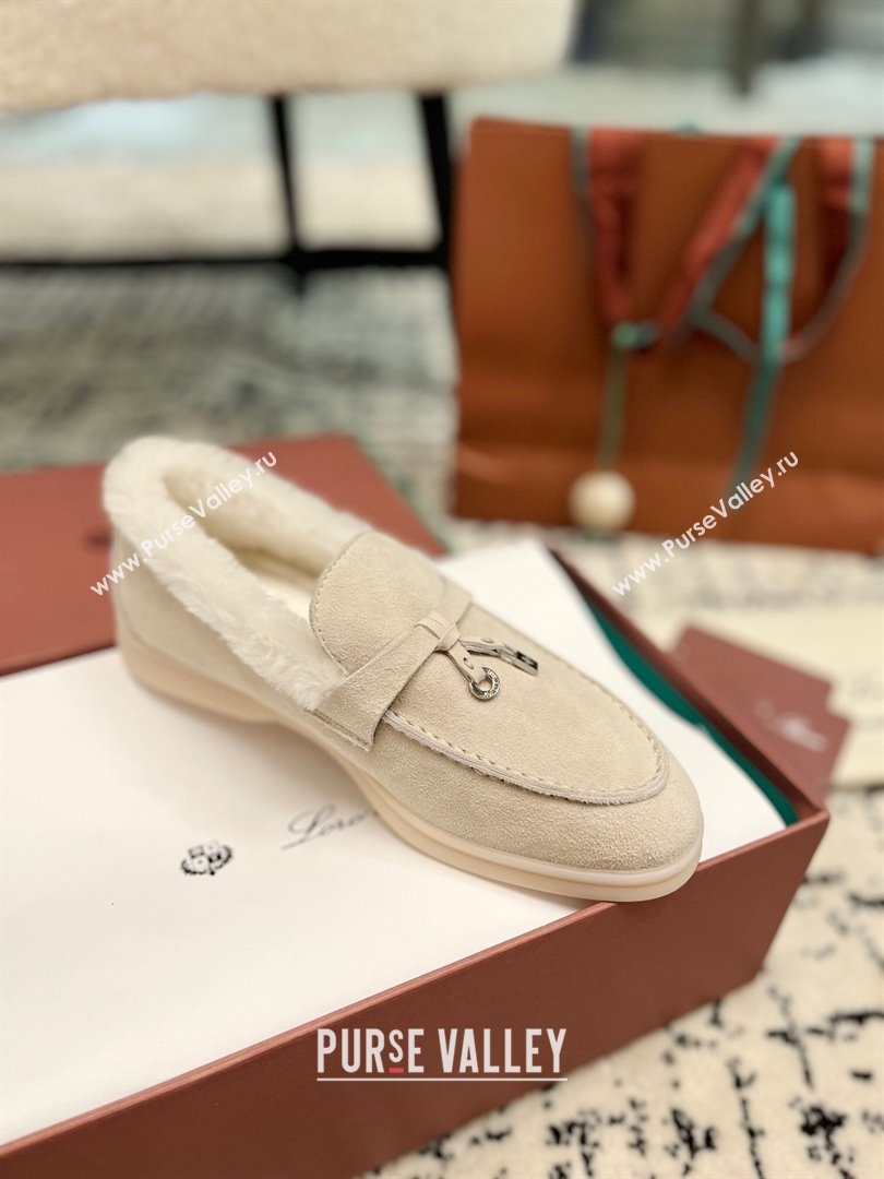 Loro Piana Summer Charm Loafers in Suede and Rabbit Fur Light Grey 2024 LP101103 (KL-241011079)