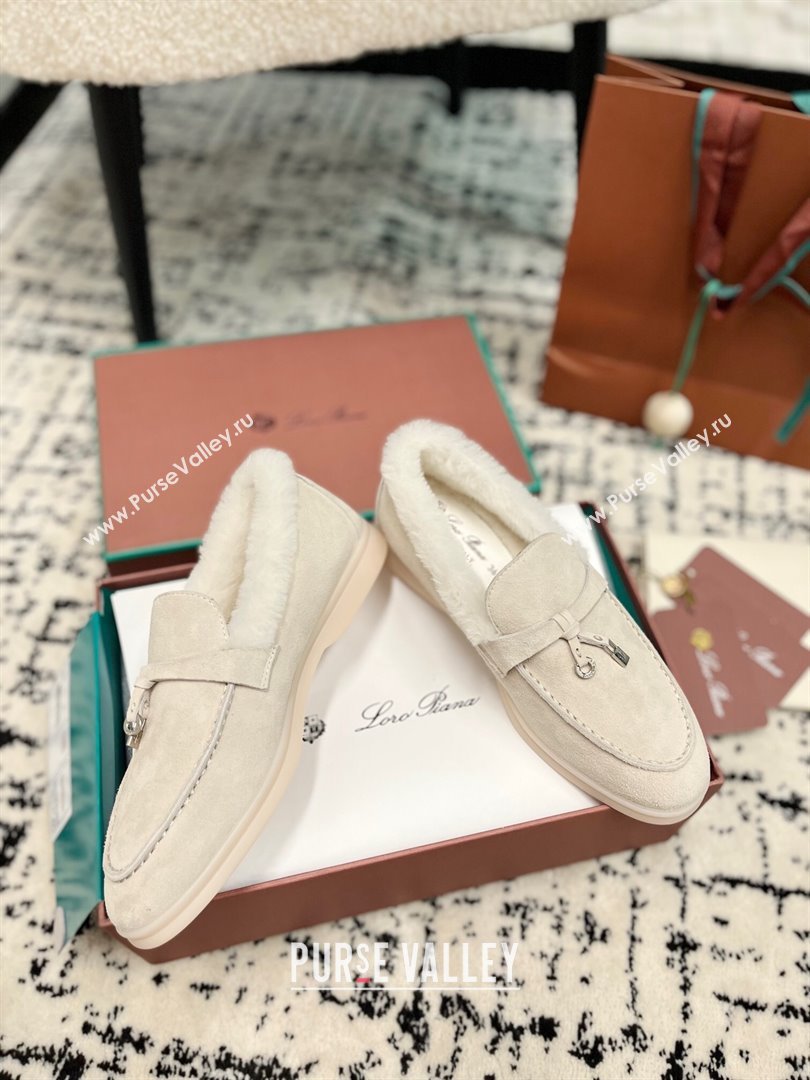 Loro Piana Summer Charm Loafers in Suede and Rabbit Fur Light Grey 2024 LP101103 (KL-241011079)