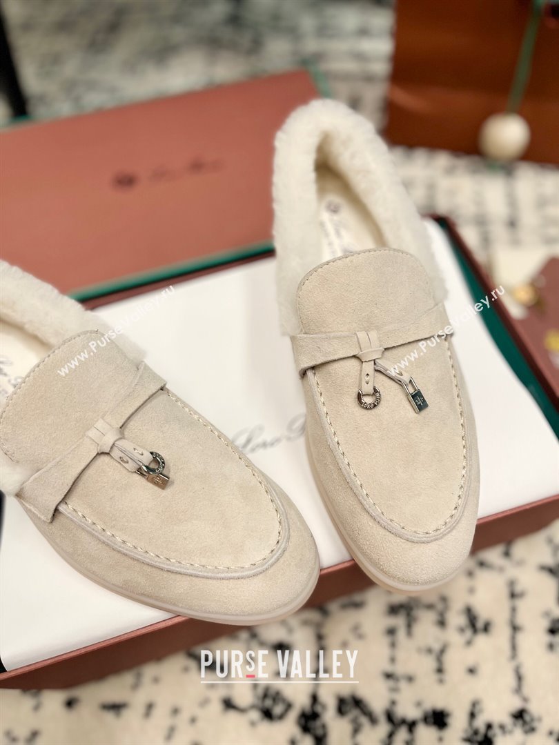 Loro Piana Summer Charm Loafers in Suede and Rabbit Fur Light Grey 2024 LP101103 (KL-241011079)