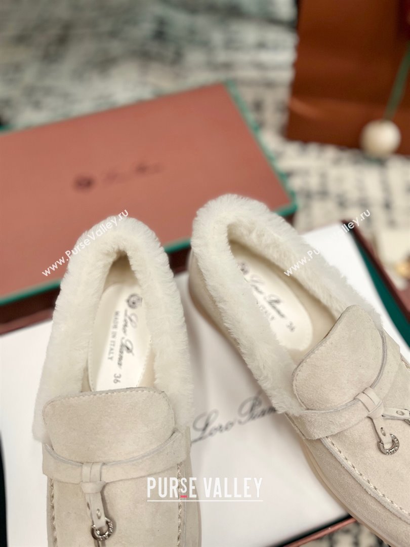 Loro Piana Summer Charm Loafers in Suede and Rabbit Fur Light Grey 2024 LP101103 (KL-241011079)