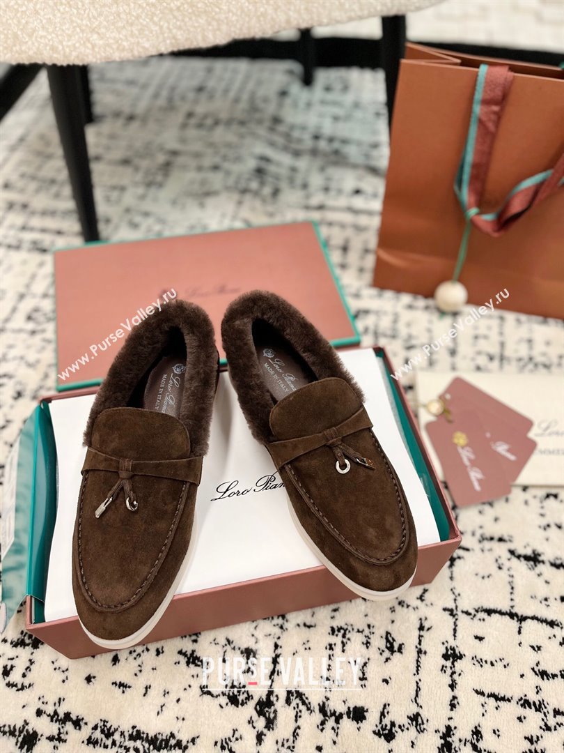 Loro Piana Summer Charm Loafers in Suede and Rabbit Fur Coffee Brown 2024 LP101103 (KL-241011069)