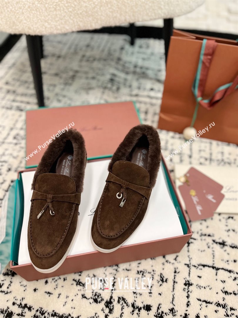 Loro Piana Summer Charm Loafers in Suede and Rabbit Fur Coffee Brown 2024 LP101103 (KL-241011069)