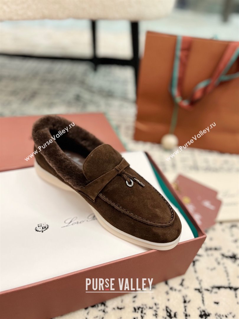 Loro Piana Summer Charm Loafers in Suede and Rabbit Fur Coffee Brown 2024 LP101103 (KL-241011069)