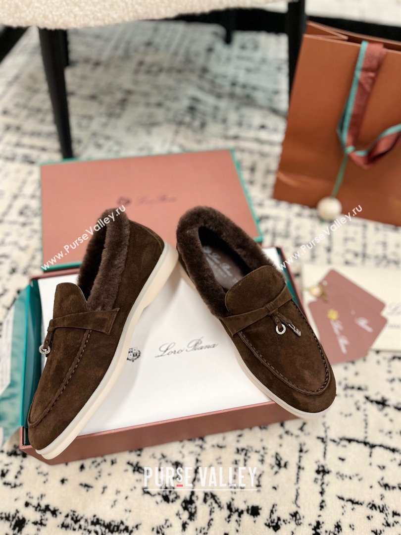 Loro Piana Summer Charm Loafers in Suede and Rabbit Fur Coffee Brown 2024 LP101103 (KL-241011069)