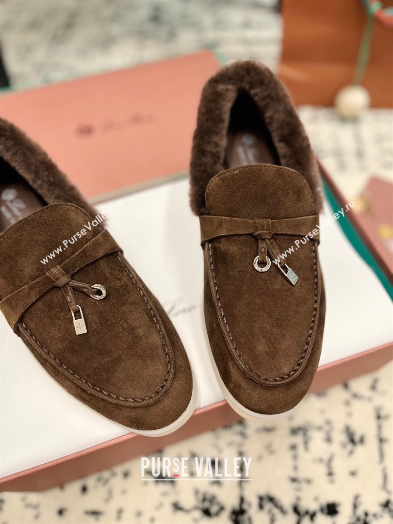 Loro Piana Summer Charm Loafers in Suede and Rabbit Fur Coffee Brown 2024 LP101103 (KL-241011069)