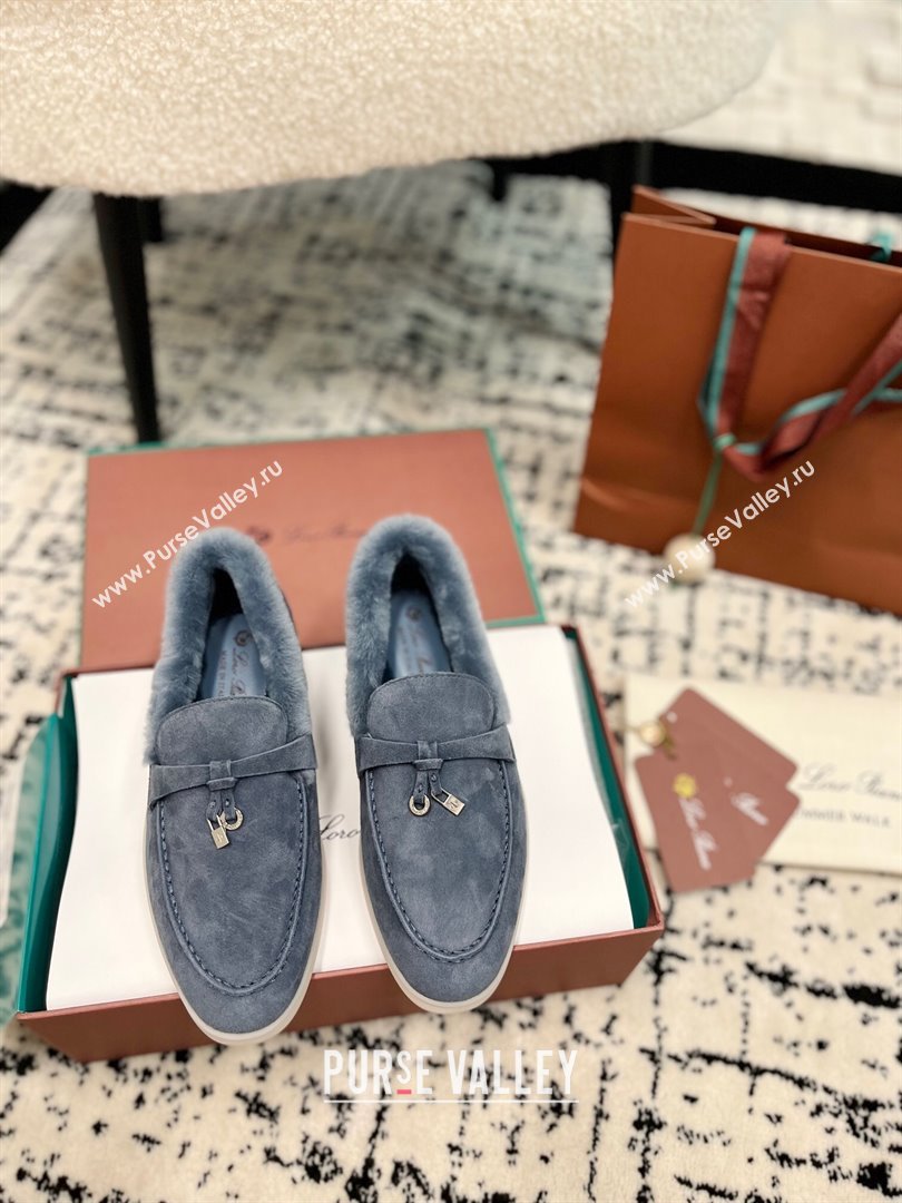 Loro Piana Summer Charm Loafers in Suede and Rabbit Fur Grey2 2024 LP101103 (KL-241011070)