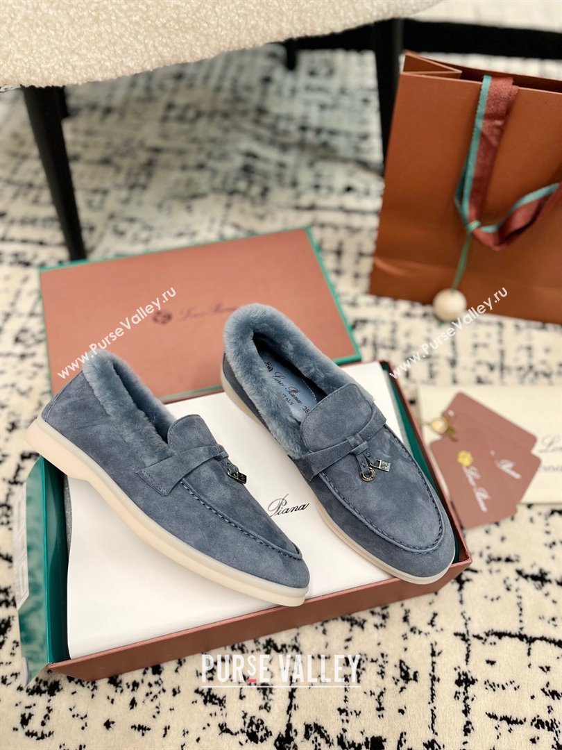 Loro Piana Summer Charm Loafers in Suede and Rabbit Fur Grey2 2024 LP101103 (KL-241011070)