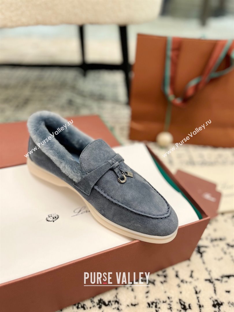 Loro Piana Summer Charm Loafers in Suede and Rabbit Fur Grey2 2024 LP101103 (KL-241011070)