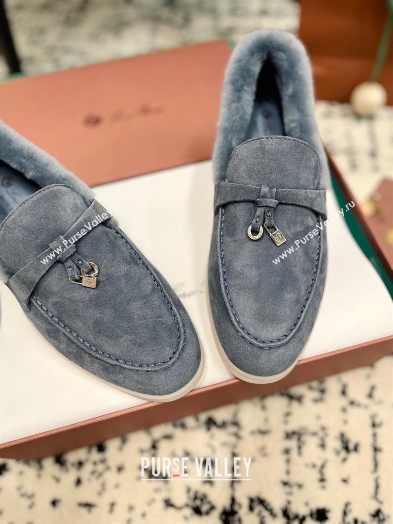 Loro Piana Summer Charm Loafers in Suede and Rabbit Fur Grey2 2024 LP101103 (KL-241011070)