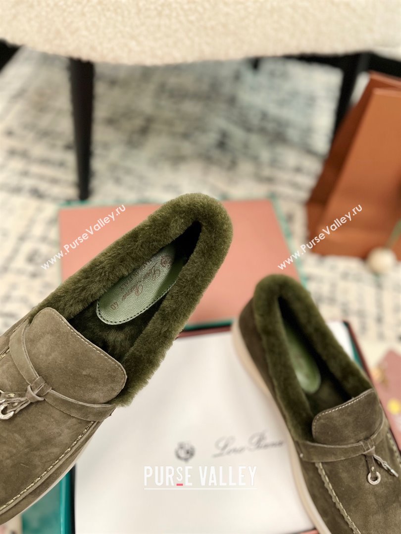 Loro Piana Summer Charm Loafers in Suede and Rabbit Fur Dusty Green 2024 LP101103 (KL-241011071)