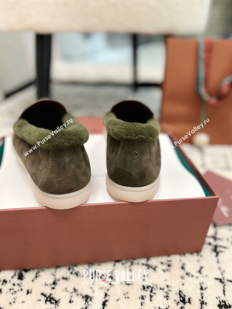 Loro Piana Summer Charm Loafers in Suede and Rabbit Fur Dusty Green 2024 LP101103 (KL-241011071)