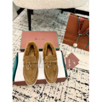 Loro Piana Summer Charm Loafers in Suede and Rabbit Fur Light Brown 2024 LP101103 (KL-241011074)