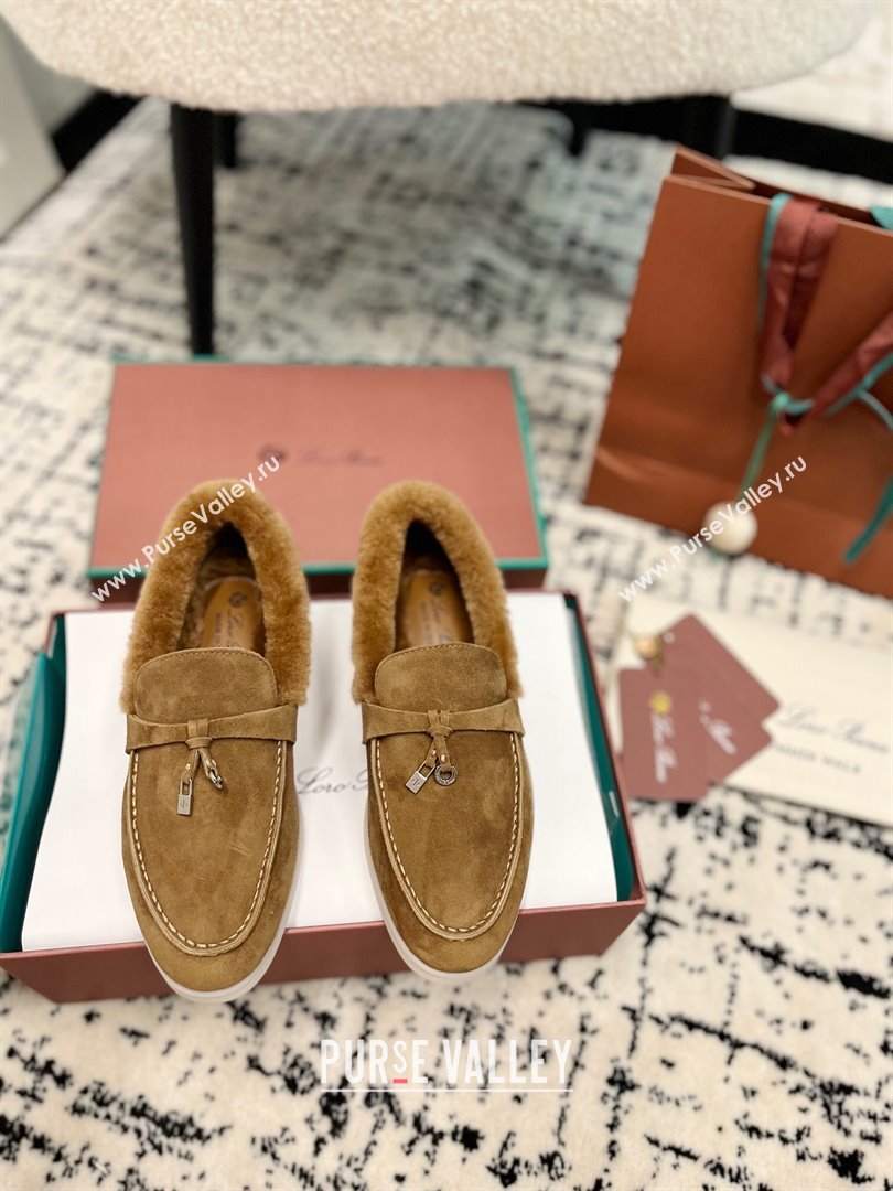 Loro Piana Summer Charm Loafers in Suede and Rabbit Fur Light Brown 2024 LP101103 (KL-241011074)