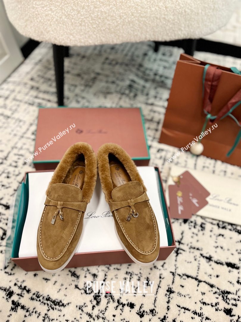 Loro Piana Summer Charm Loafers in Suede and Rabbit Fur Light Brown 2024 LP101103 (KL-241011074)