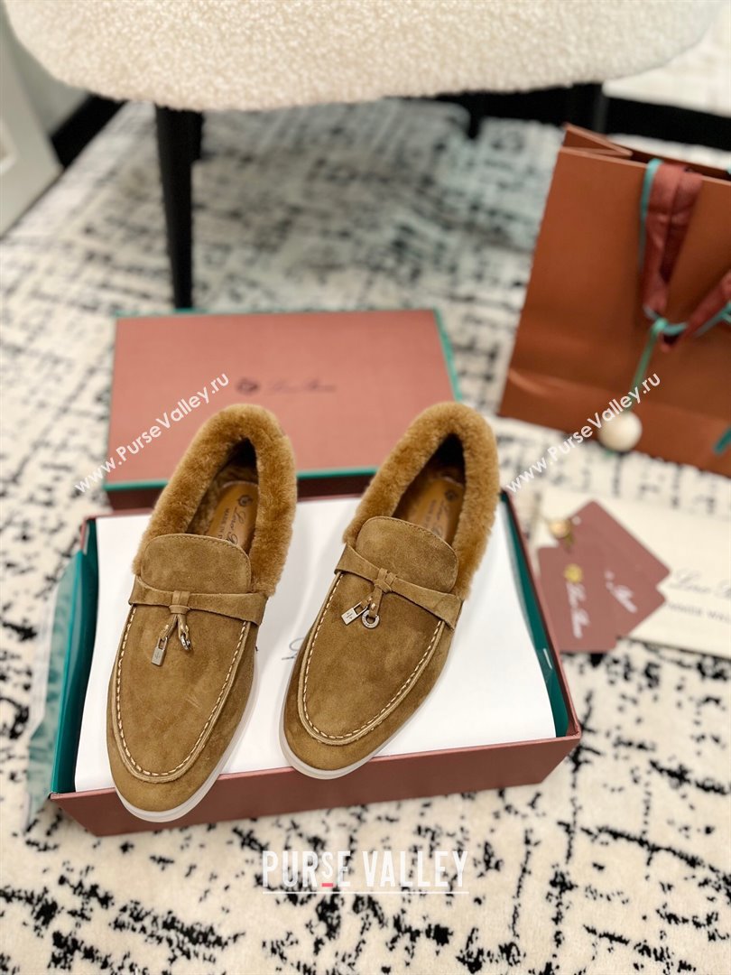 Loro Piana Summer Charm Loafers in Suede and Rabbit Fur Light Brown 2024 LP101103 (KL-241011074)