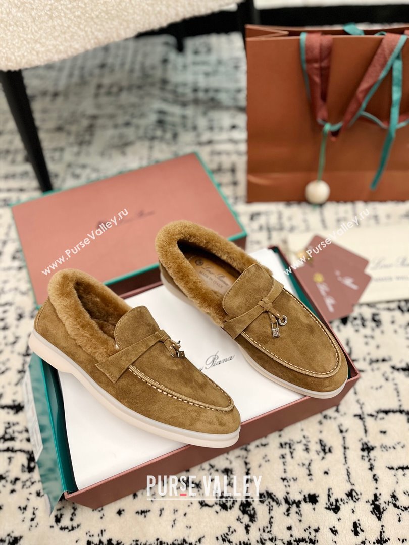 Loro Piana Summer Charm Loafers in Suede and Rabbit Fur Light Brown 2024 LP101103 (KL-241011074)