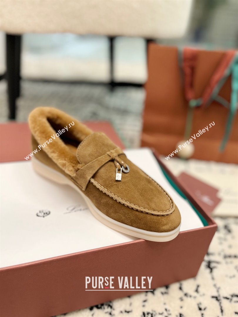 Loro Piana Summer Charm Loafers in Suede and Rabbit Fur Light Brown 2024 LP101103 (KL-241011074)