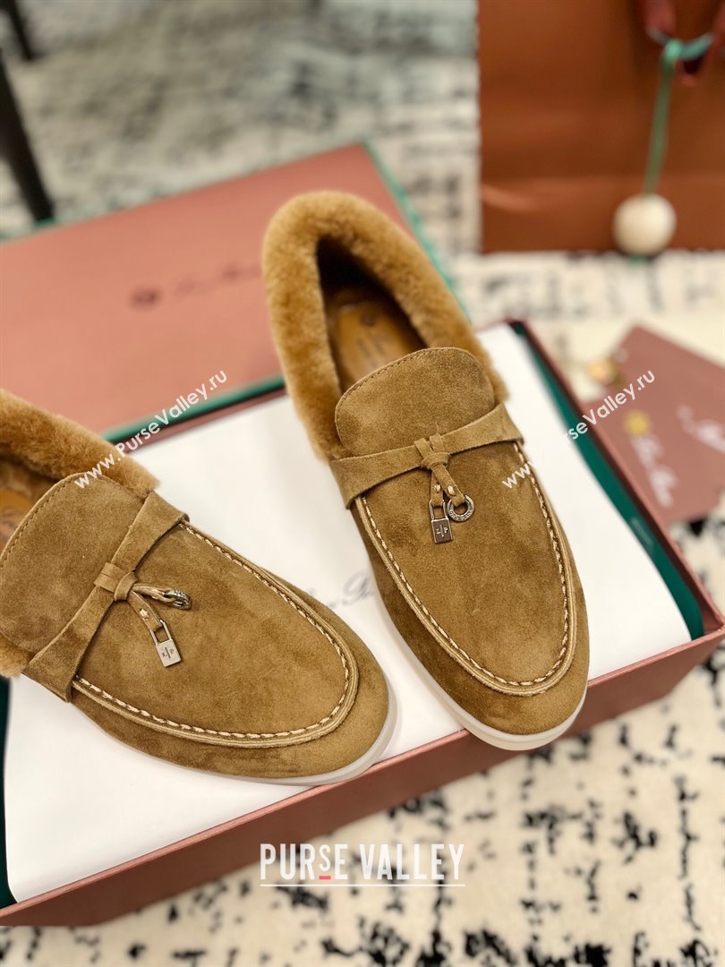 Loro Piana Summer Charm Loafers in Suede and Rabbit Fur Light Brown 2024 LP101103 (KL-241011074)