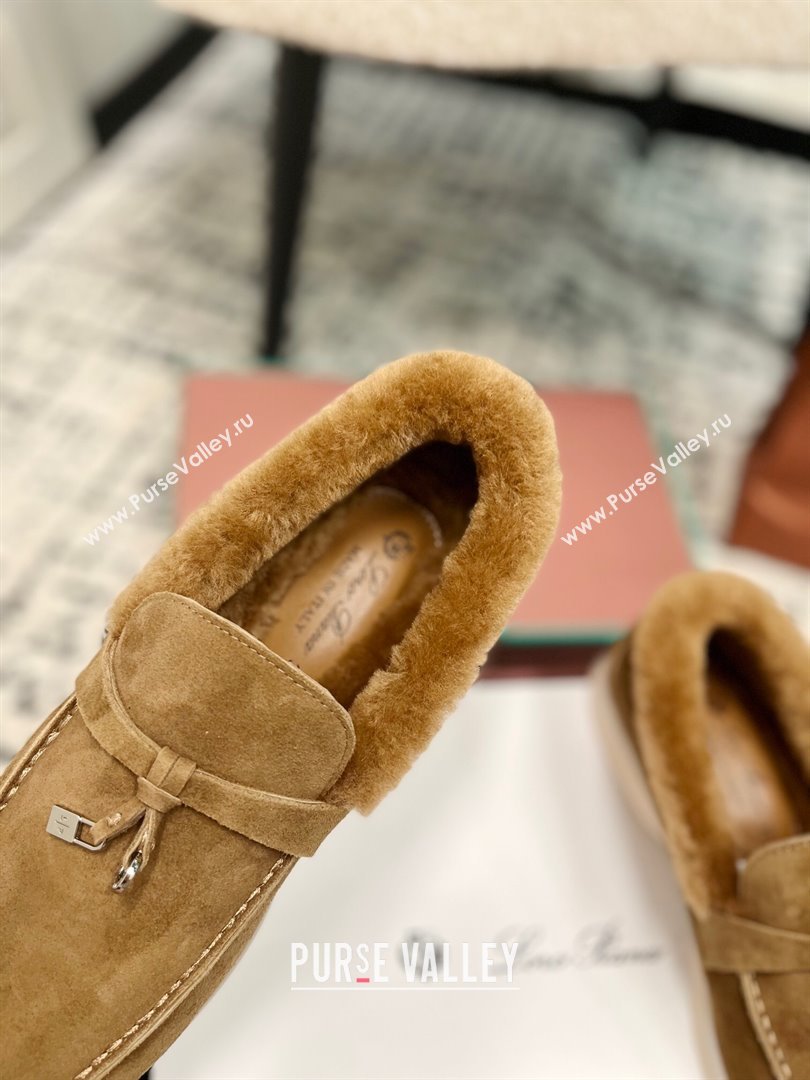 Loro Piana Summer Charm Loafers in Suede and Rabbit Fur Light Brown 2024 LP101103 (KL-241011074)