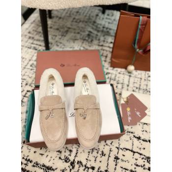 Loro Piana Summer Charm Loafers in Suede and Rabbit Fur Nude 2024 LP101103 (KL-241011075)