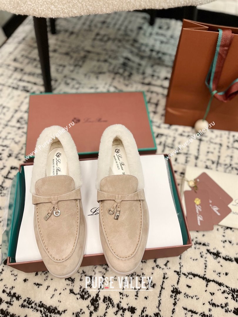 Loro Piana Summer Charm Loafers in Suede and Rabbit Fur Nude 2024 LP101103 (KL-241011075)