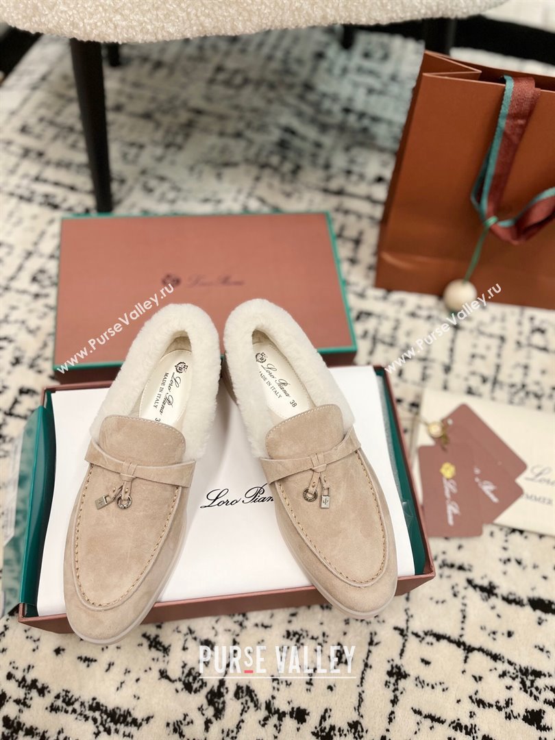 Loro Piana Summer Charm Loafers in Suede and Rabbit Fur Nude 2024 LP101103 (KL-241011075)