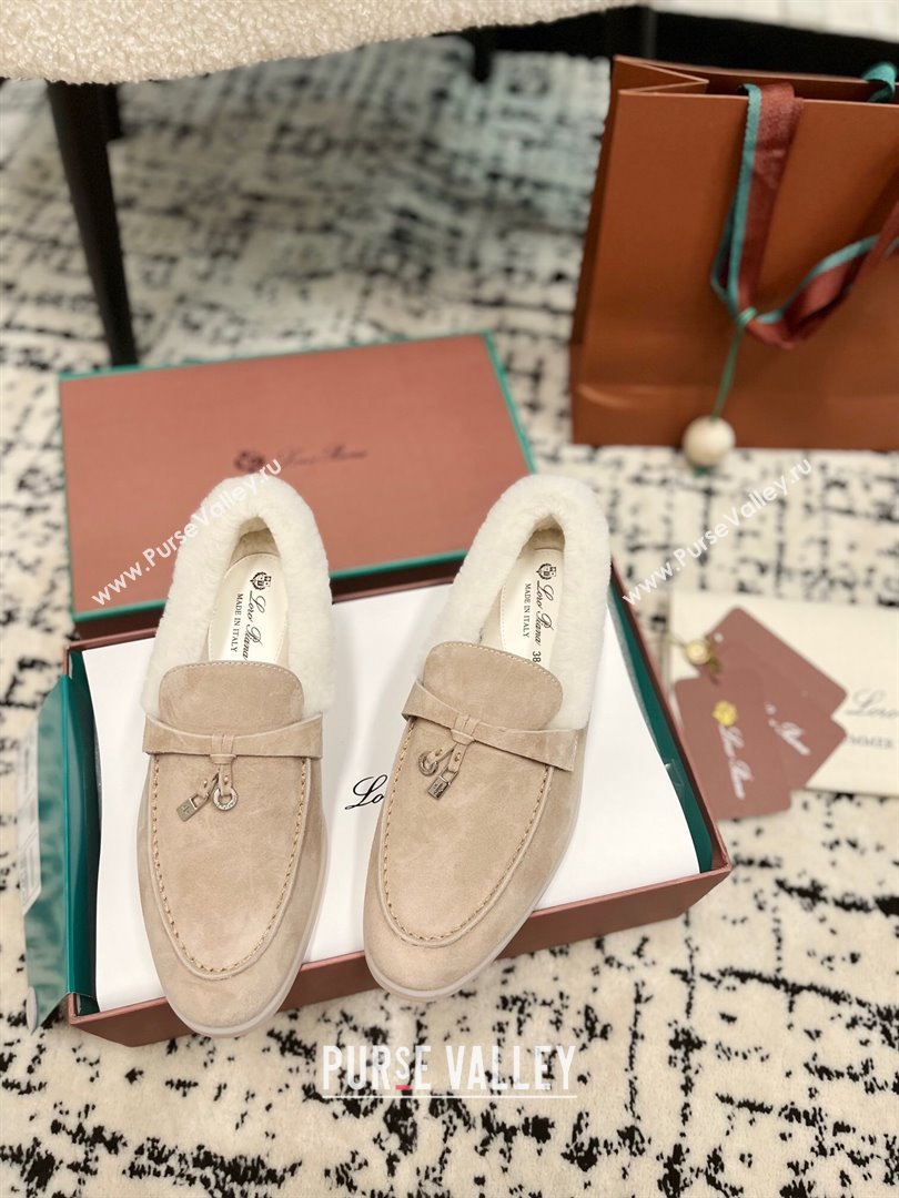 Loro Piana Summer Charm Loafers in Suede and Rabbit Fur Nude 2024 LP101103 (KL-241011075)