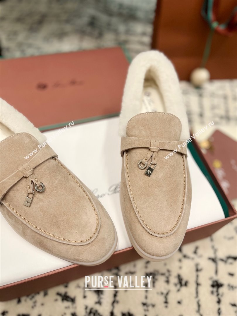 Loro Piana Summer Charm Loafers in Suede and Rabbit Fur Nude 2024 LP101103 (KL-241011075)