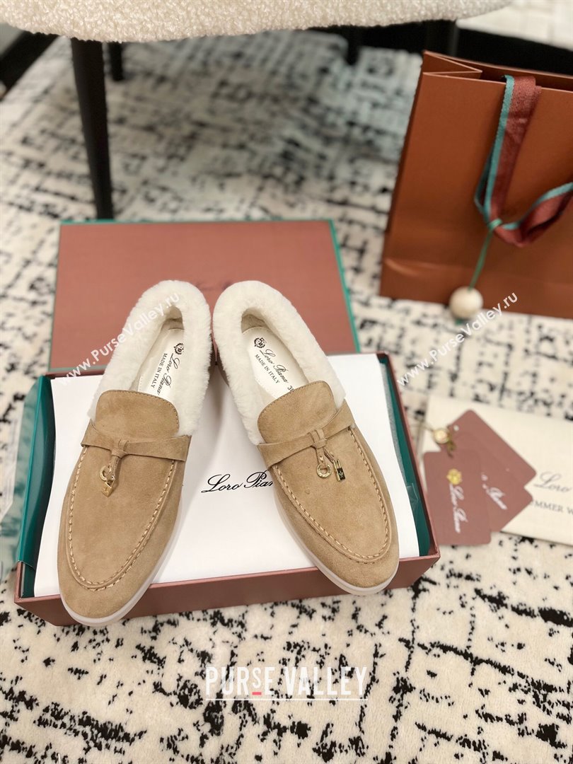 Loro Piana Summer Charm Loafers in Suede and Rabbit Fur Dark Beige 2024 LP101103 (KL-241011076)