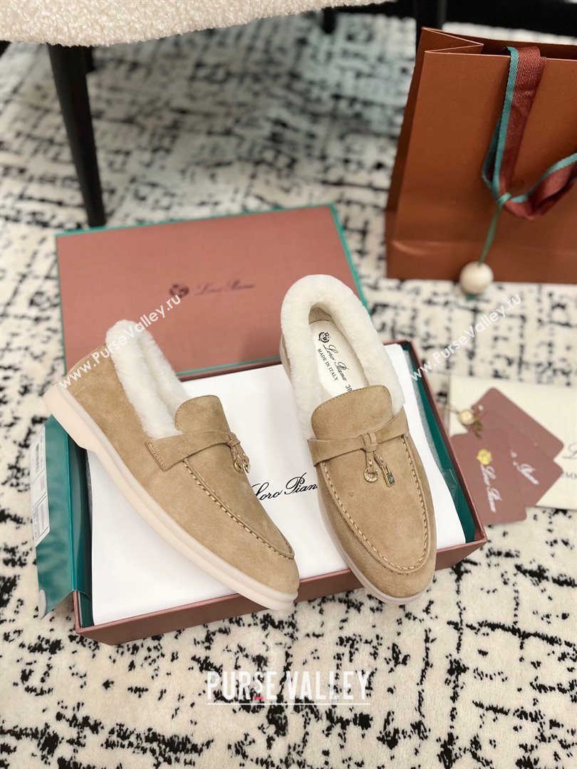 Loro Piana Summer Charm Loafers in Suede and Rabbit Fur Dark Beige 2024 LP101103 (KL-241011076)