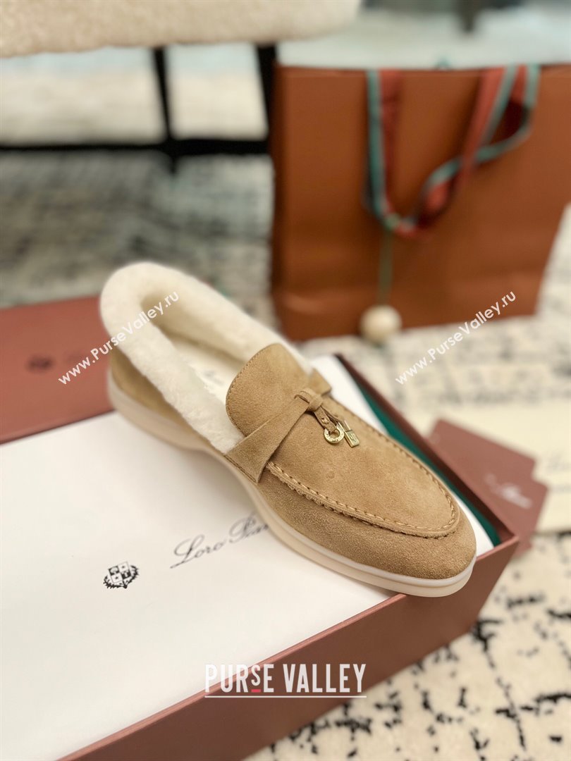 Loro Piana Summer Charm Loafers in Suede and Rabbit Fur Dark Beige 2024 LP101103 (KL-241011076)