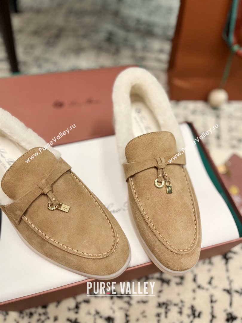 Loro Piana Summer Charm Loafers in Suede and Rabbit Fur Dark Beige 2024 LP101103 (KL-241011076)