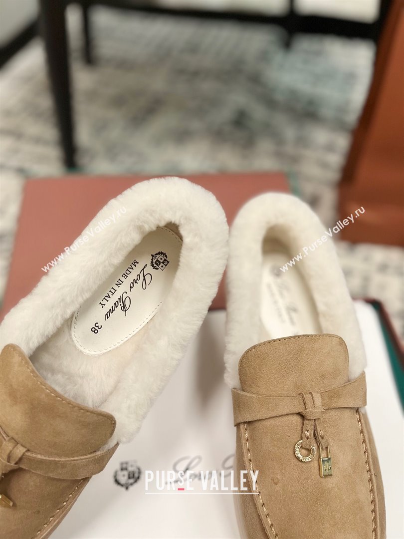 Loro Piana Summer Charm Loafers in Suede and Rabbit Fur Dark Beige 2024 LP101103 (KL-241011076)