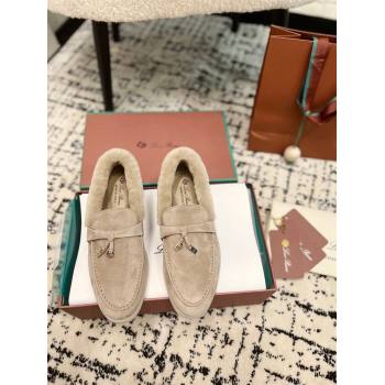 Loro Piana Summer Charm Loafers in Suede and Rabbit Fur Grey3 2024 LP101103 (KL-241011077)