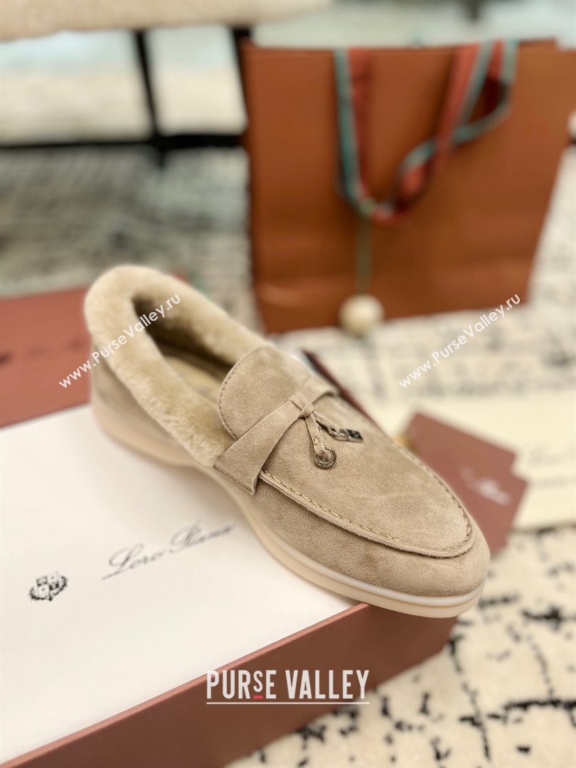 Loro Piana Summer Charm Loafers in Suede and Rabbit Fur Grey3 2024 LP101103 (KL-241011077)