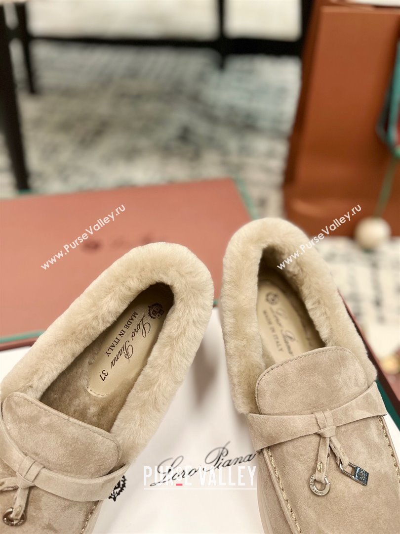 Loro Piana Summer Charm Loafers in Suede and Rabbit Fur Grey3 2024 LP101103 (KL-241011077)