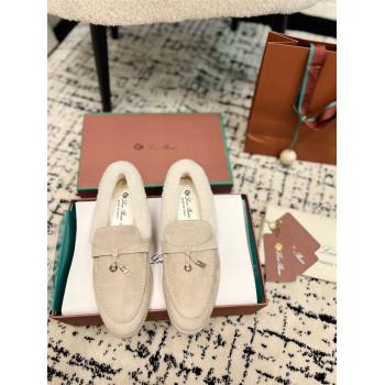 Loro Piana Summer Charm Loafers in Suede and Rabbit Fur Light Beige 2024 LP101103 (KL-241011078)