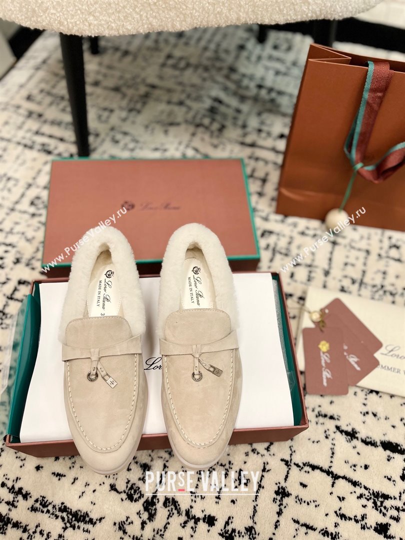 Loro Piana Summer Charm Loafers in Suede and Rabbit Fur Light Beige 2024 LP101103 (KL-241011078)