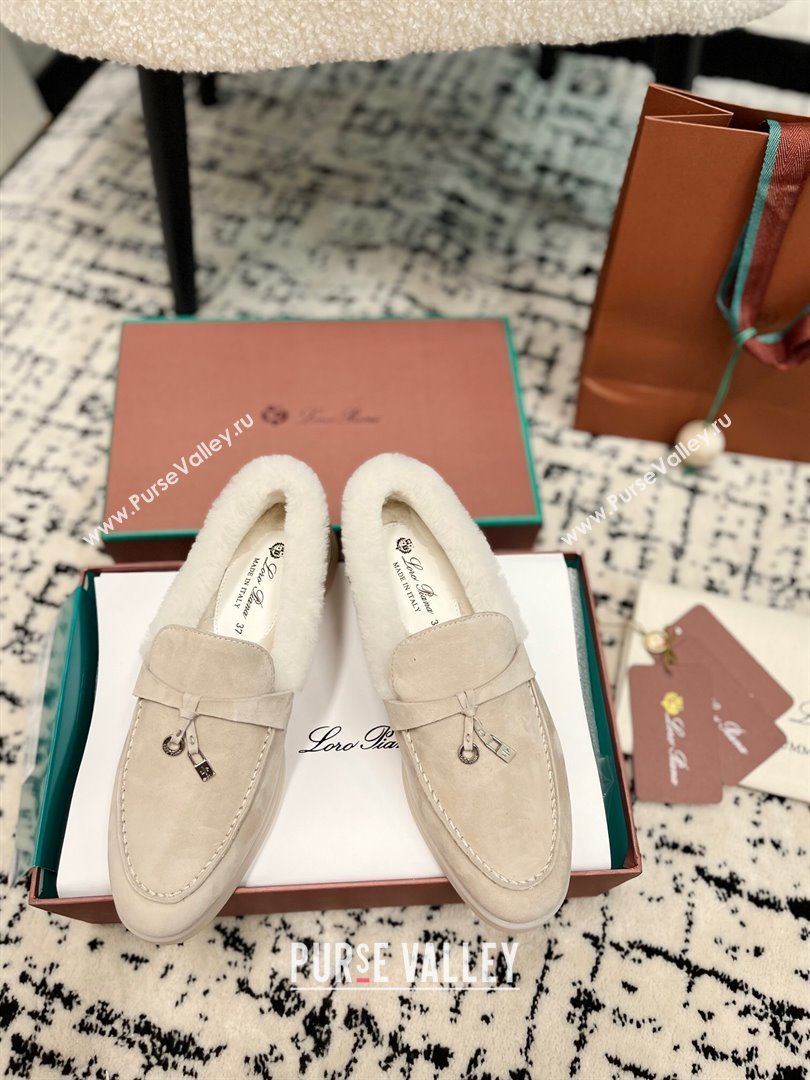 Loro Piana Summer Charm Loafers in Suede and Rabbit Fur Light Beige 2024 LP101103 (KL-241011078)