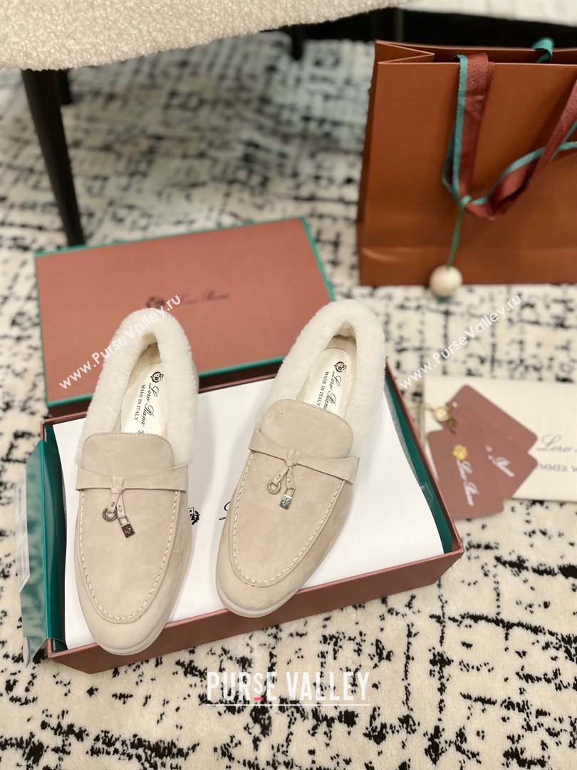 Loro Piana Summer Charm Loafers in Suede and Rabbit Fur Light Beige 2024 LP101103 (KL-241011078)