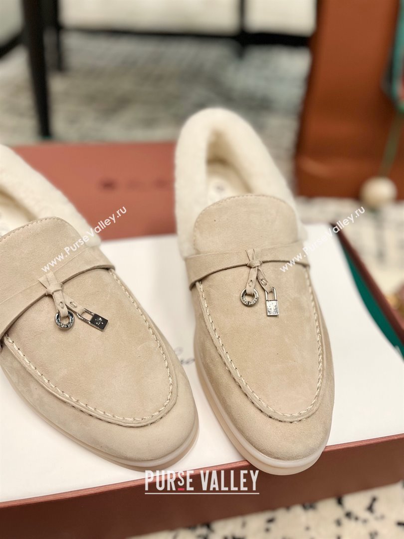 Loro Piana Summer Charm Loafers in Suede and Rabbit Fur Light Beige 2024 LP101103 (KL-241011078)