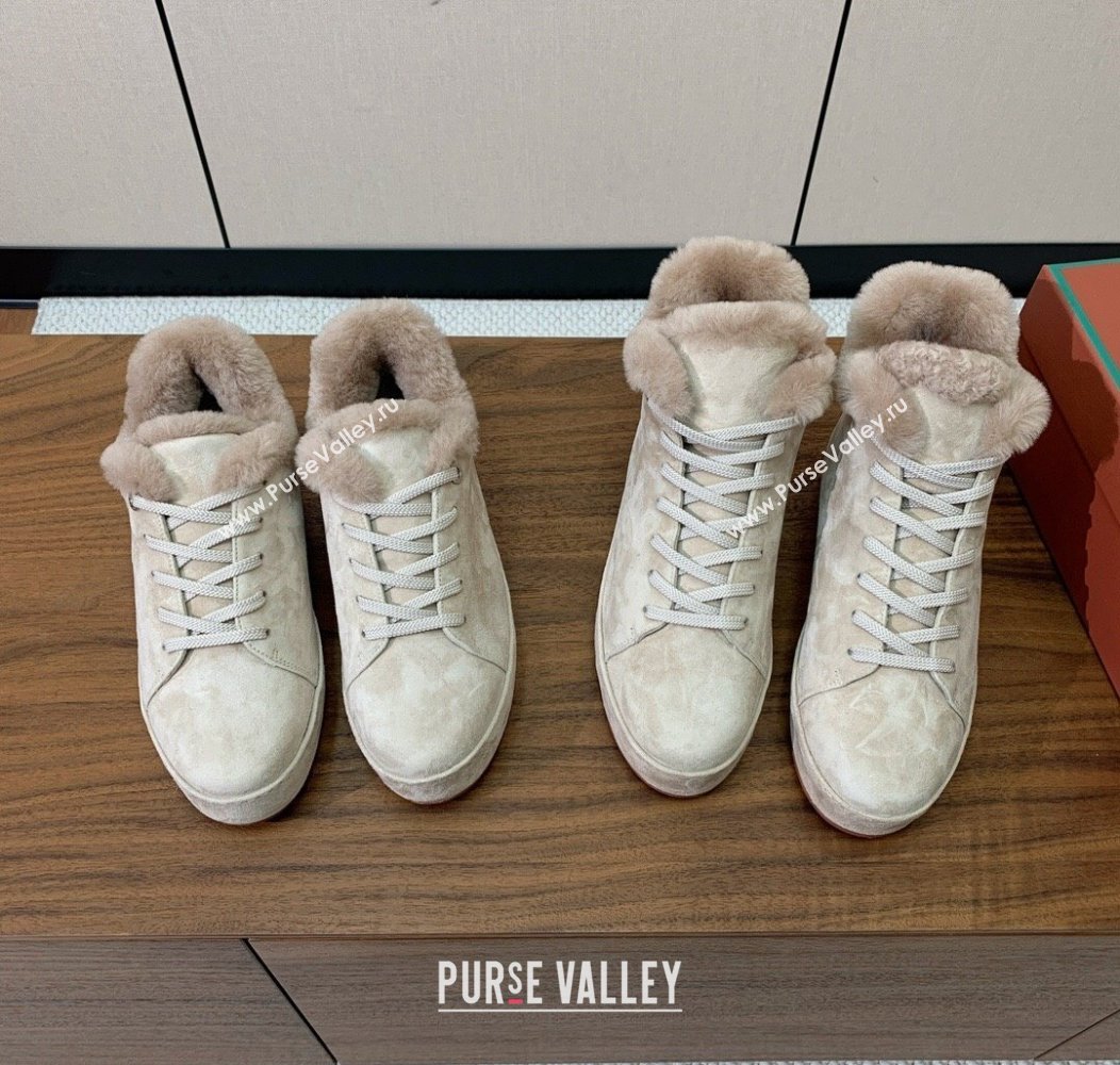 Loro Piana Low/High Top Sneakers in Suede and Wool Fur Beige 2024 LP111304 (KL-241113103)