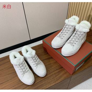 Loro Piana Low/High Top Sneakers in Suede and Wool Fur White 2024 LP111304 (KL-241113106)