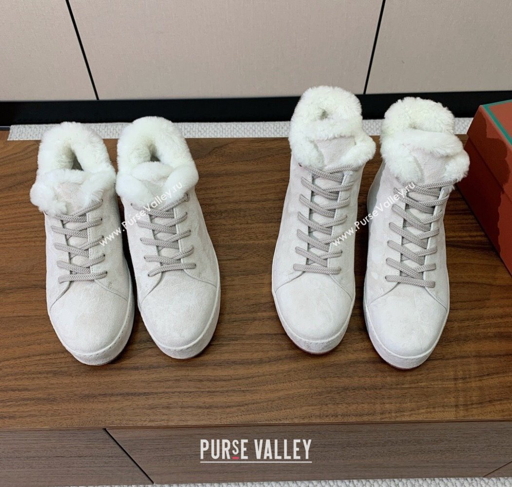 Loro Piana Low/High Top Sneakers in Suede and Wool Fur White 2024 LP111304 (KL-241113106)