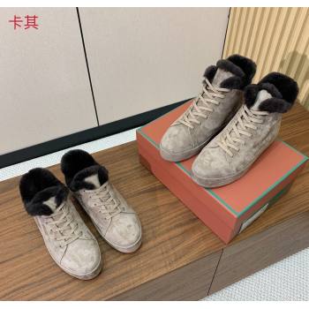 Loro Piana Low/High Top Sneakers in Suede and Wool Fur Khaki 2024 LP111304 (KL-241113107)