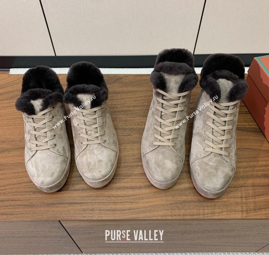 Loro Piana Low/High Top Sneakers in Suede and Wool Fur Khaki 2024 LP111304 (KL-241113107)